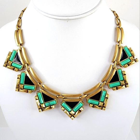 Stella + Dot statement necklace green black art deco - Picture 2 of 10